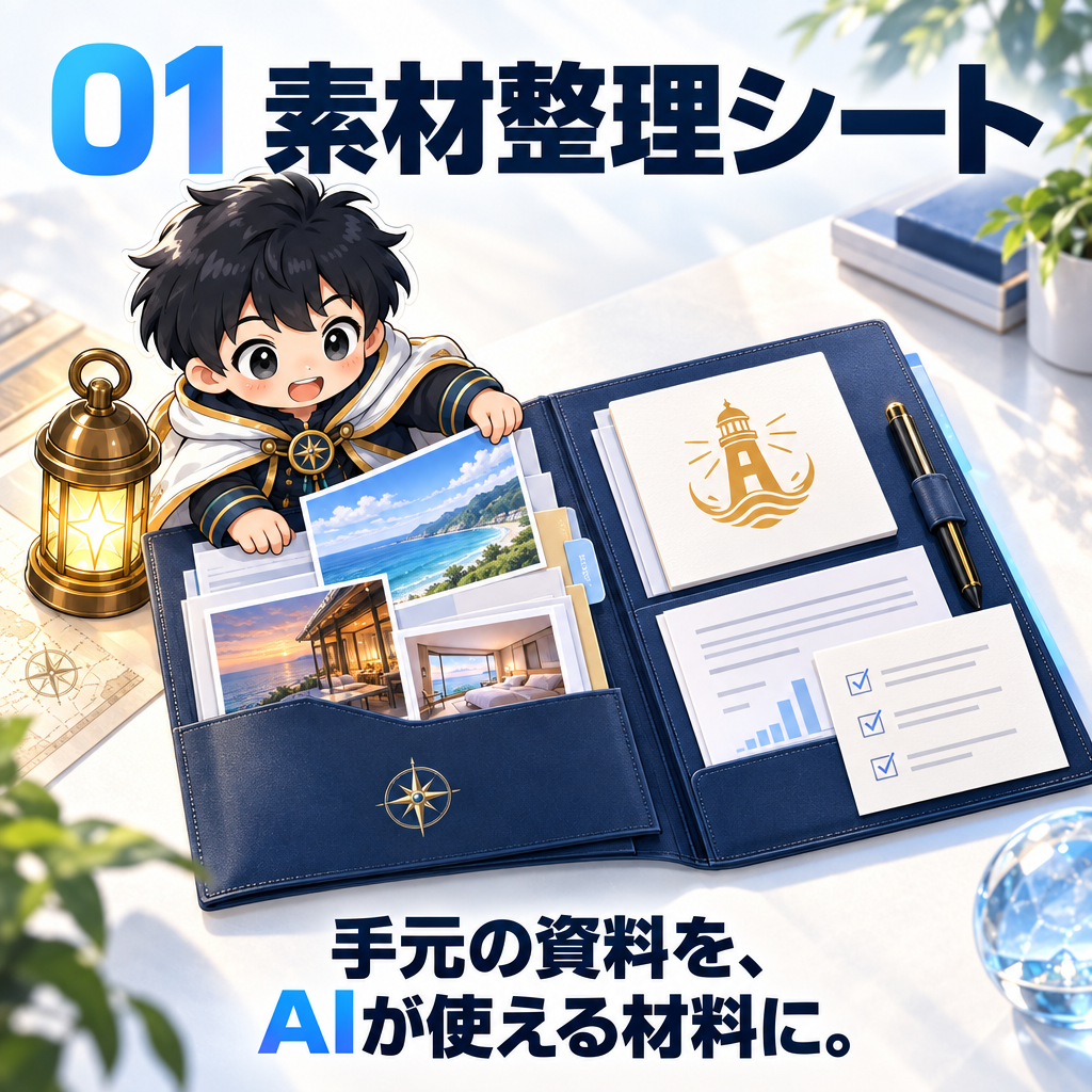 01 素材整理シート 手元の資料を、AIが使える材料に。