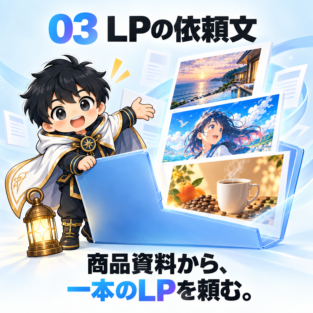 03 LPの依頼文 商品資料から、一本のLPを頼む。